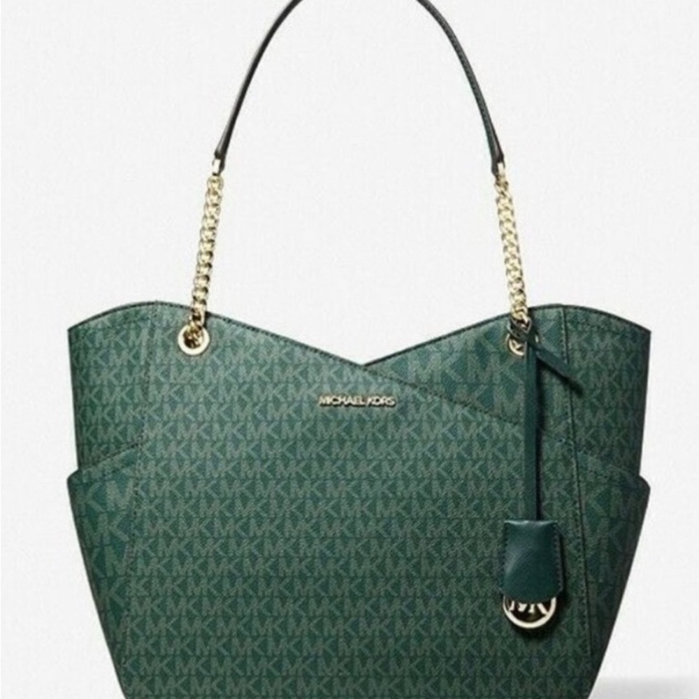 Michael Kors Green Tote Bag with Signature Monogram